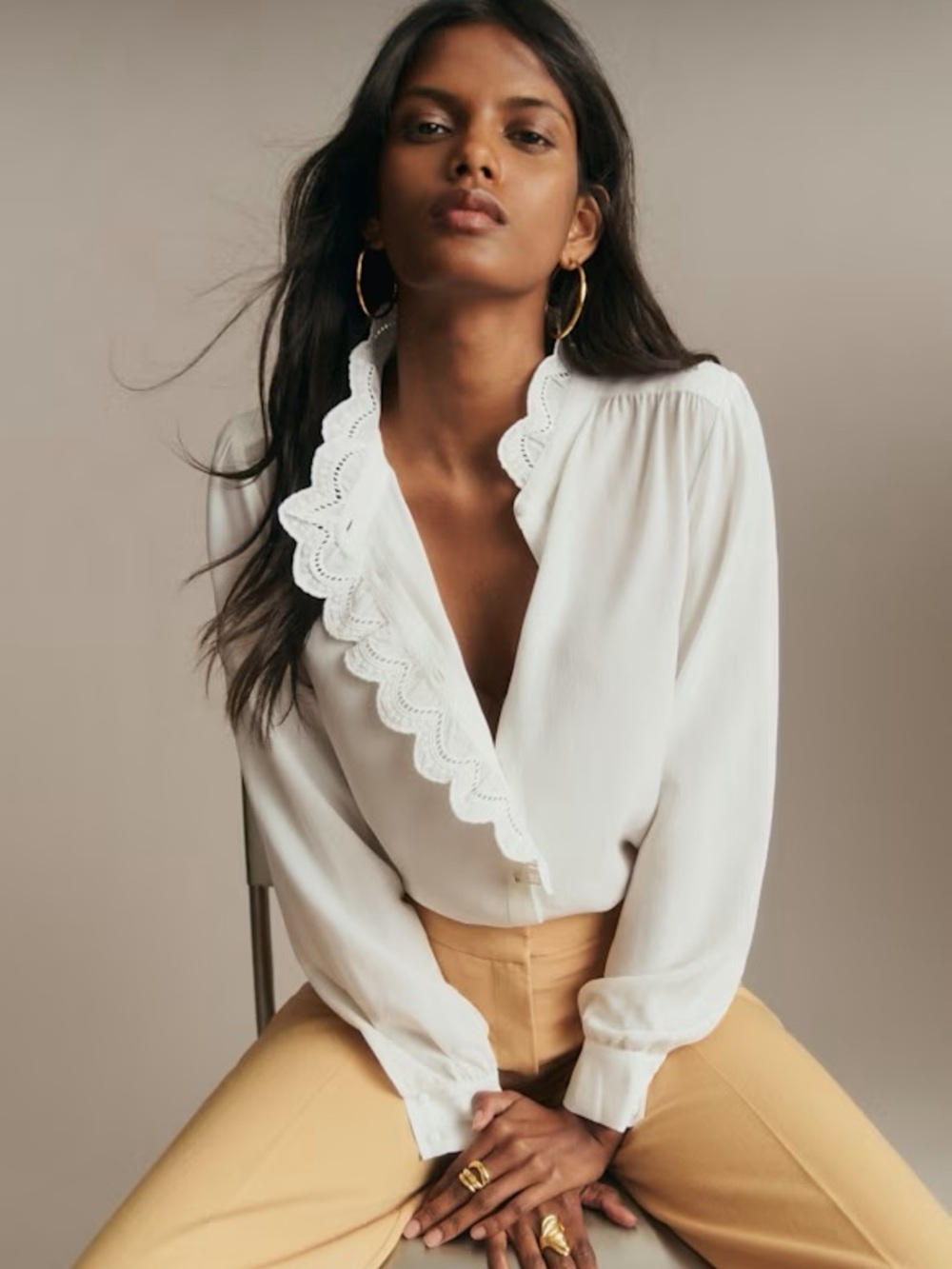 Sezane White Chlo Shirt Sz 2 (34)